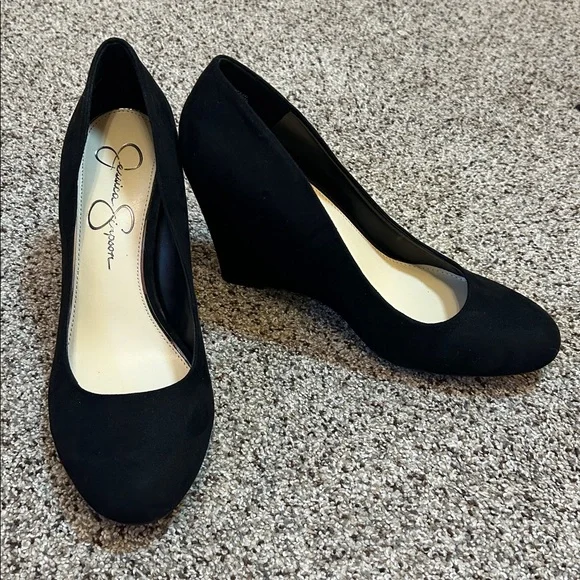 Jessica Simpson Black Suede Cash Solid Slip On Wedge Heels size 8.5 - Picture 12 of 16
